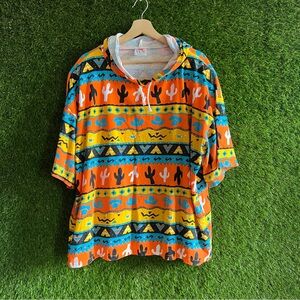 Vintage Large Sun Cactus Southwest Cropped Half Sleeve Hoodie